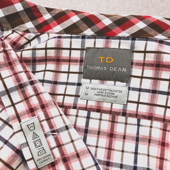 Thomas Dean Red Blue White Check Sport Shirt M - Picture 7 of 7